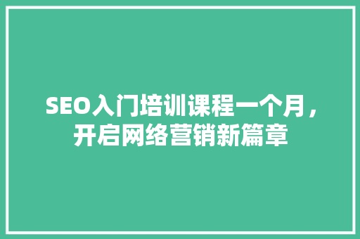 SEO入门培训课程一个月，开启网络营销新篇章