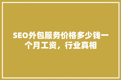 SEO外包服务价格多少钱一个月工资，行业真相