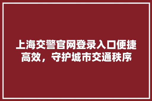 上海交警官网登录入口便捷高效，守护城市交通秩序