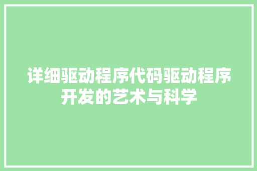 详细驱动程序代码驱动程序开发的艺术与科学