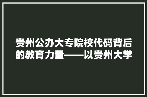 贵州公办大专院校代码背后的教育力量——以贵州大学为例