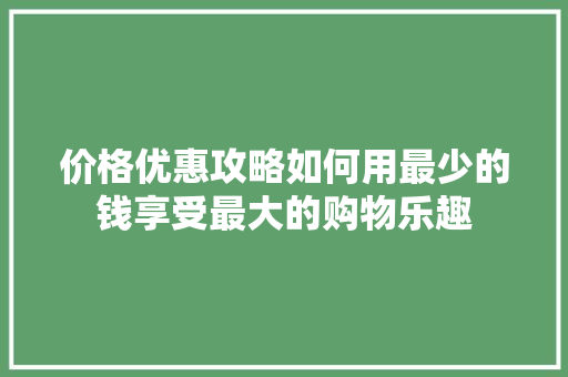 价格优惠攻略如何用最少的钱享受最大的购物乐趣