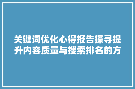 关键词优化心得报告探寻提升内容质量与搜索排名的方法