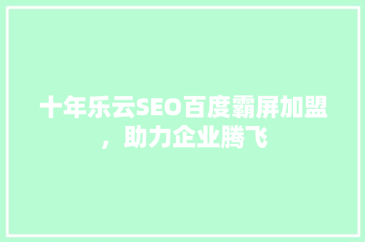 十年乐云SEO百度霸屏加盟，助力企业腾飞