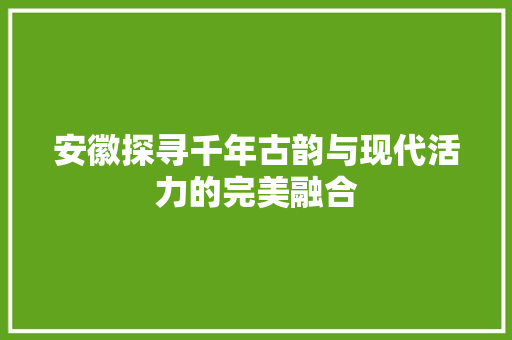 安徽探寻千年古韵与现代活力的完美融合