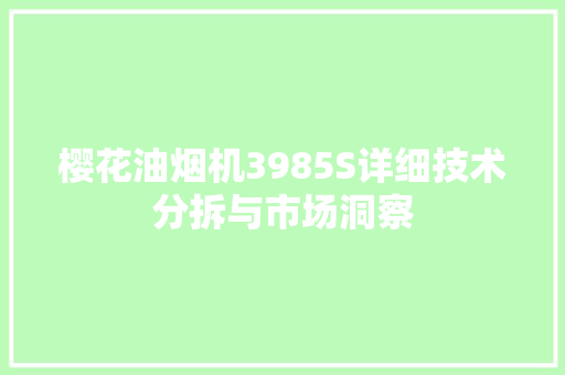 樱花油烟机3985S详细技术分拆与市场洞察