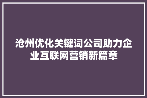 沧州优化关键词公司助力企业互联网营销新篇章