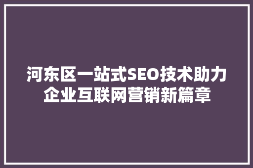 河东区一站式SEO技术助力企业互联网营销新篇章