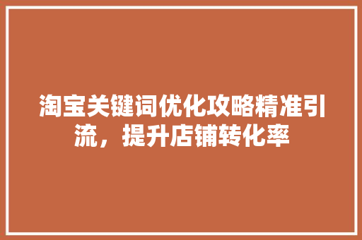 淘宝关键词优化攻略精准引流，提升店铺转化率
