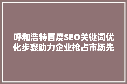 呼和浩特百度SEO关键词优化步骤助力企业抢占市场先机