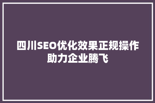 四川SEO优化效果正规操作助力企业腾飞