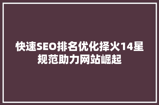 快速SEO排名优化择火14星规范助力网站崛起