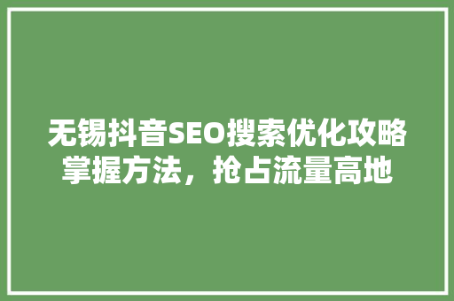 无锡抖音SEO搜索优化攻略掌握方法，抢占流量高地