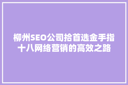 柳州SEO公司拾首选金手指十八网络营销的高效之路