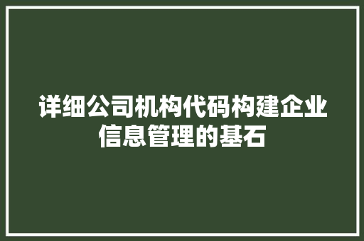 详细公司机构代码构建企业信息管理的基石