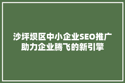 沙坪坝区中小企业SEO推广助力企业腾飞的新引擎
