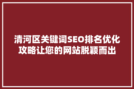 清河区关键词SEO排名优化攻略让您的网站脱颖而出