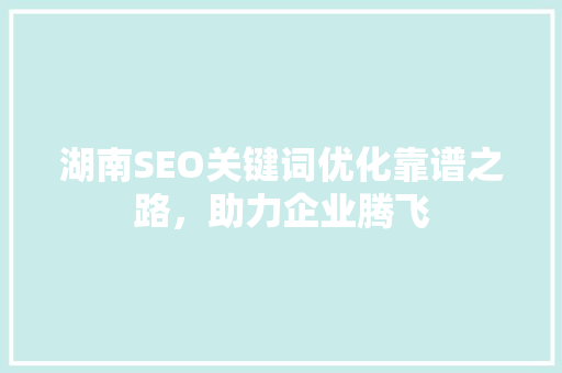 湖南SEO关键词优化靠谱之路，助力企业腾飞