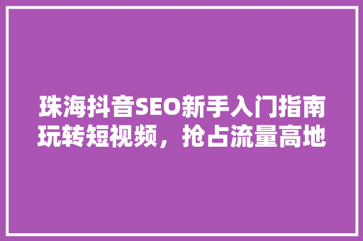 珠海抖音SEO新手入门指南玩转短视频，抢占流量高地