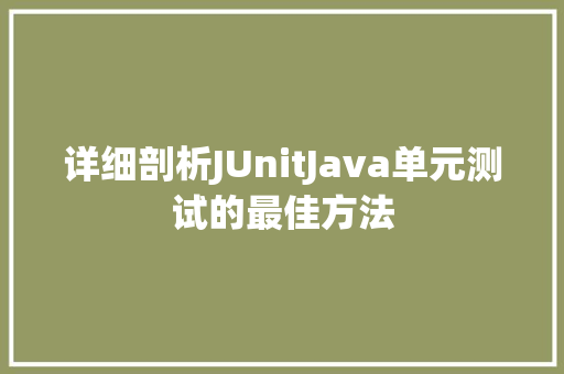 详细剖析JUnitJava单元测试的最佳方法