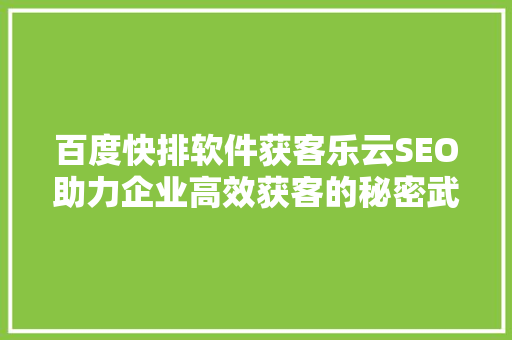 百度快排软件获客乐云SEO助力企业高效获客的秘密武器