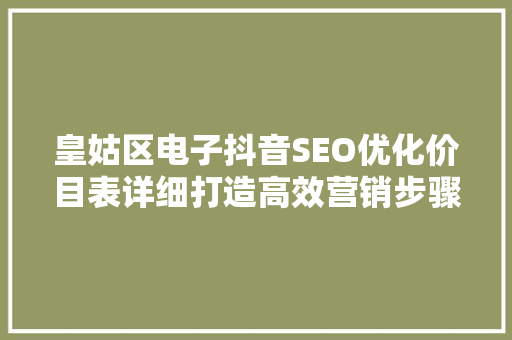 皇姑区电子抖音SEO优化价目表详细打造高效营销步骤，助力企业腾飞