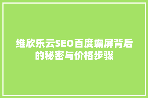 维欣乐云SEO百度霸屏背后的秘密与价格步骤