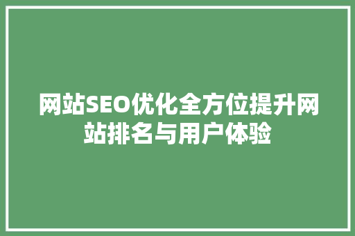 网站SEO优化全方位提升网站排名与用户体验