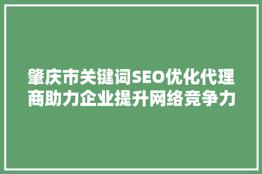 肇庆市关键词SEO优化代理商助力企业提升网络竞争力