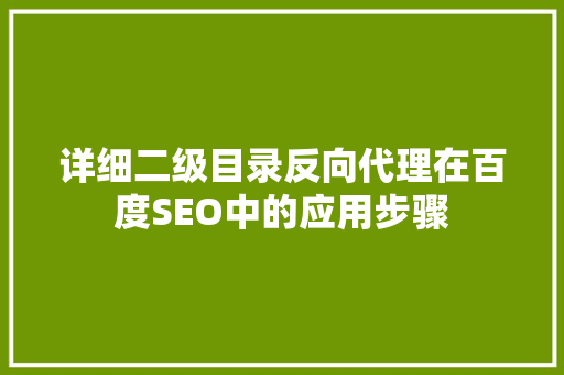 详细二级目录反向代理在百度SEO中的应用步骤