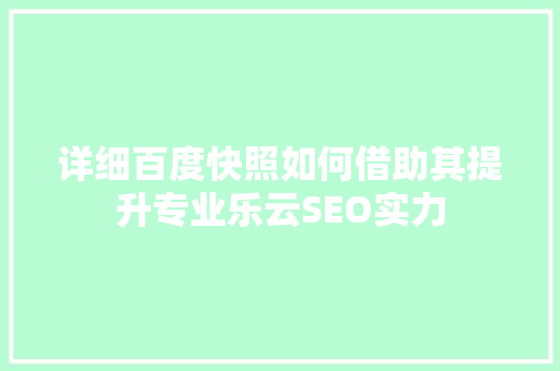 详细百度快照如何借助其提升专业乐云SEO实力