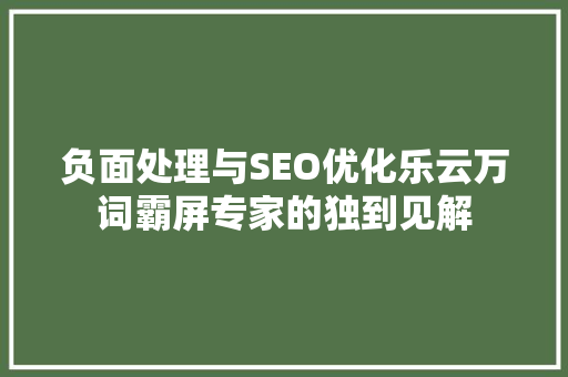负面处理与SEO优化乐云万词霸屏专家的独到见解