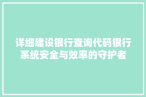 详细建设银行查询代码银行系统安全与效率的守护者