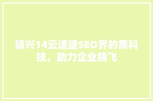 靖兴14云速捷SEO界的黑科技，助力企业腾飞