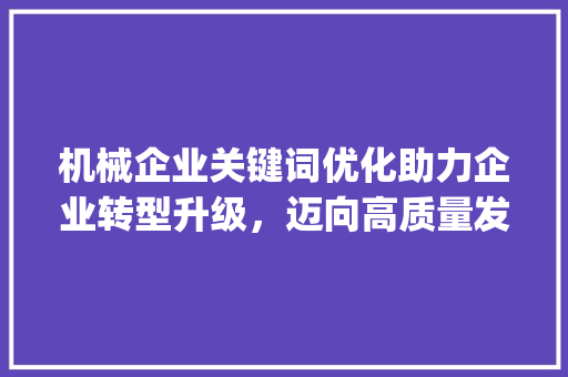 机械企业关键词优化助力企业转型升级，迈向高质量发展_机械企业关键词优化