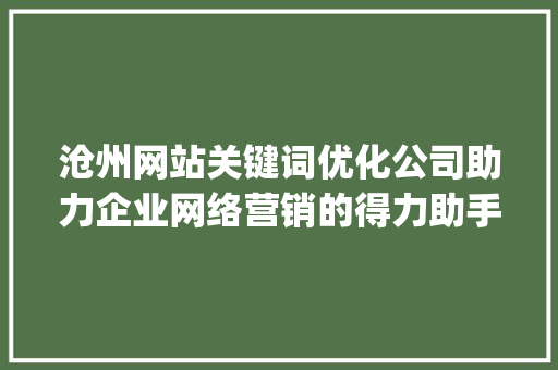 沧州网站关键词优化公司助力企业网络营销的得力助手_沧州网站关键词优化公司