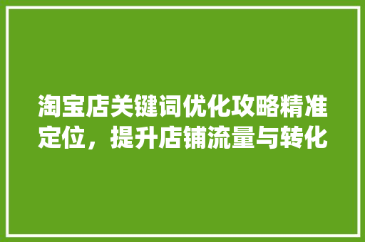 淘宝店关键词优化攻略精准定位，提升店铺流量与转化率_淘宝店关键词怎样优化