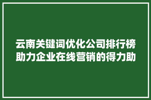 云南关键词优化公司排行榜助力企业在线营销的得力助手_云南关键词优化公司排行