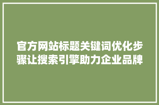 官方网站标题关键词优化步骤让搜索引擎助力企业品牌腾飞_官网优化标题关键词方法