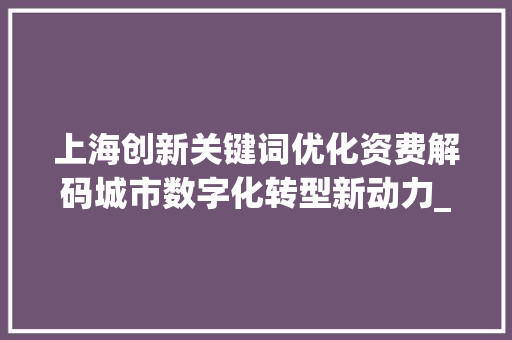 上海创新关键词优化资费解码城市数字化转型新动力_上海创新关键词优化资费