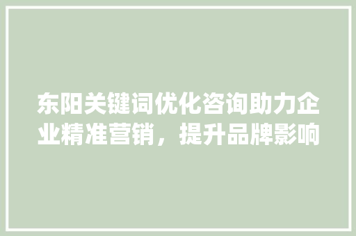 东阳关键词优化咨询助力企业精准营销，提升品牌影响力_东阳关键词优化咨询