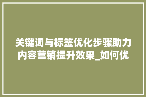 关键词与标签优化步骤助力内容营销提升效果_如何优化关键词和标签