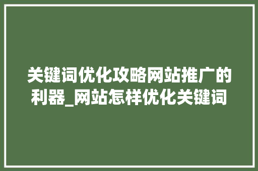 关键词优化攻略网站推广的利器_网站怎样优化关键词推广
