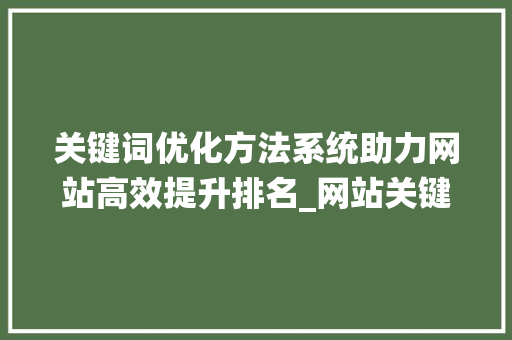 关键词优化方法系统助力网站高效提升排名_网站关键词优化方法系统