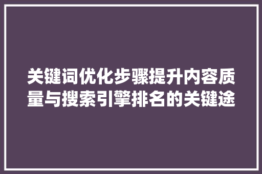 关键词优化步骤提升内容质量与搜索引擎排名的关键途径_怎么把关键词优化上去