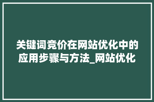 关键词竞价在网站优化中的应用步骤与方法_网站优化关键词竞价
