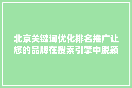 北京关键词优化排名推广让您的品牌在搜索引擎中脱颖而出_北京关键词优化排名推广