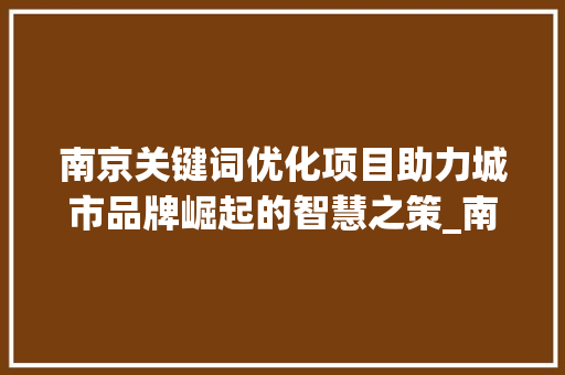 南京关键词优化项目助力城市品牌崛起的智慧之策_南京关键词优化项目