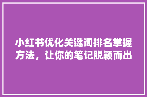 小红书优化关键词排名掌握方法，让你的笔记脱颖而出_小红书优化关键词排名