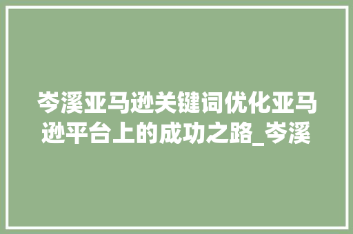 岑溪亚马逊关键词优化亚马逊平台上的成功之路_岑溪亚马逊关键词优化